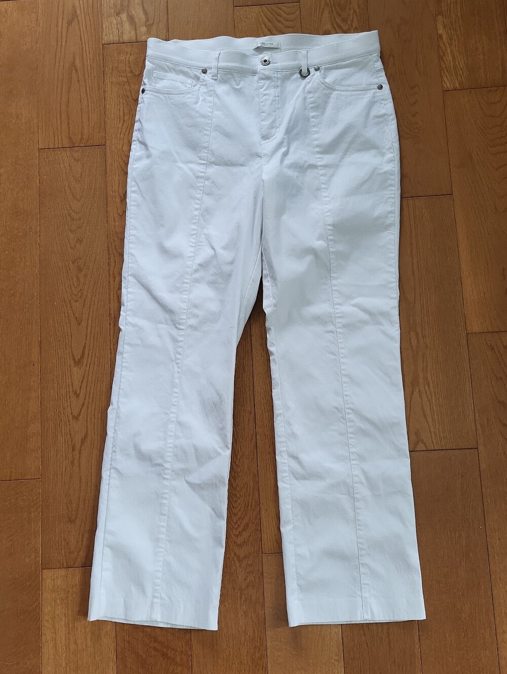 Women’s Simon Chang White Pants Size 14 Stretch High Rise Crop Casual